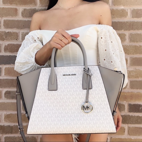 Satchel Mk White Handbags Hamilton Small Logo Embossed Washed